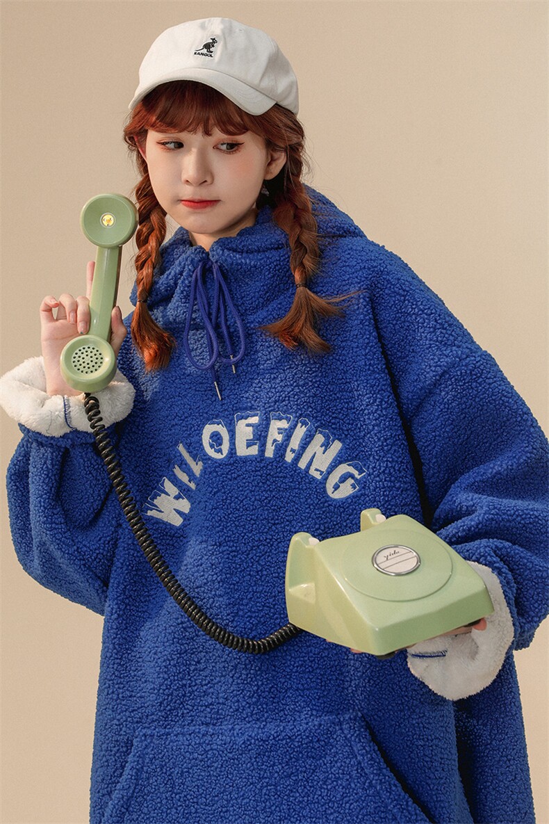 现货主推羊羔毛外套女加绒加厚刺绣字母卫衣416B-YM280-P75限88,男装卫衣,星座416B-1
