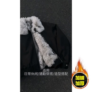 现货高品质美式高街重磅狼王座山雕毛毛领棉衣男女加厚棉服冬外套图片
