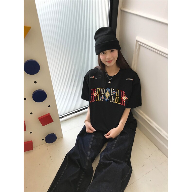 网图有货夏季民族图腾锁链刺绣宽松短袖t恤男女情侣上衣A506-P35,男装T恤,星座1505