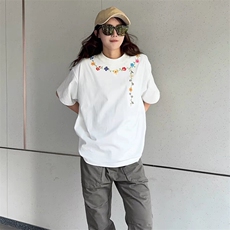 万针全刺绣工艺抖音得物高品质260克重磅纯棉双纱美式高街短袖T恤，男装T恤，电商A486