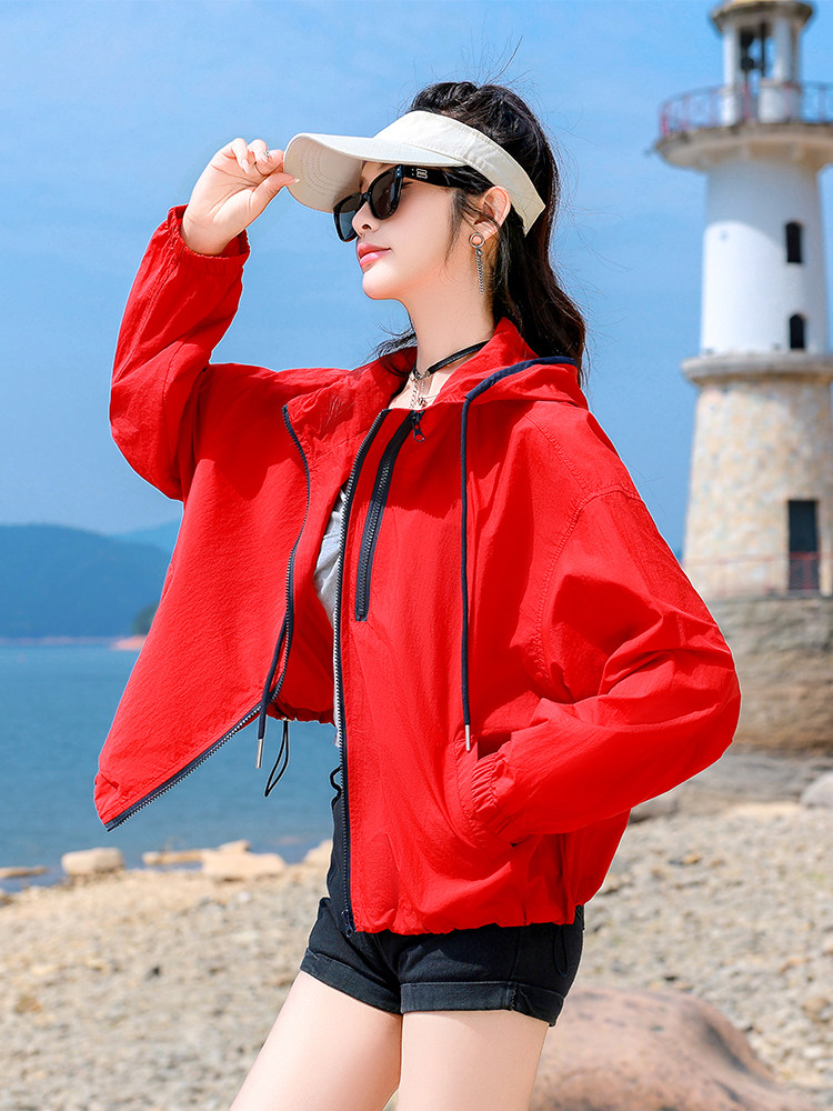 连帽防晒衣女夏2025新款时尚百搭宽松休闲轻薄透气防晒服开衫外套,女装防晒衣,可可小西