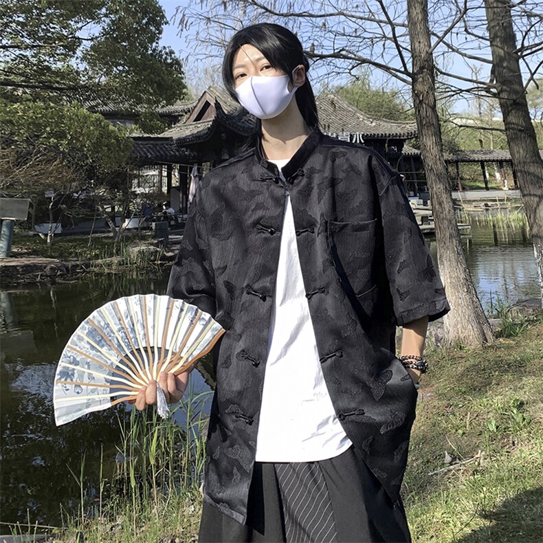 2024夏季美式潮牌短袖衬衣新中式风盘扣衬衫男现货W8189-P45,男装衬衫,星座512-4