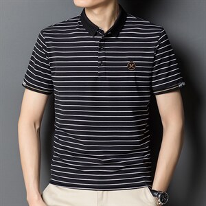 时尚条纹短袖T恤男薄翻领POLO衫夏季中年男士休闲百搭体恤衫男装,男装T恤,电商B212（原钱塘6029）