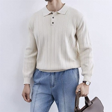 纯色条纹翻领毛衣男针织衫长袖polo打底衫E41057-P75，男装Polo衫，星座1012-1