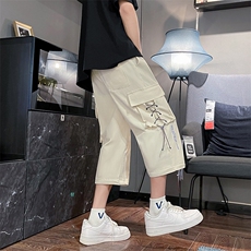 夏季新款潮流宽松工装短裤男抽绳休闲裤学生直筒七分裤子，男装牛仔裤，星座410-7