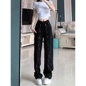 美式ins高街hiphop毛须小众拉链休闲牛仔长裤货号K2309P65控88图片