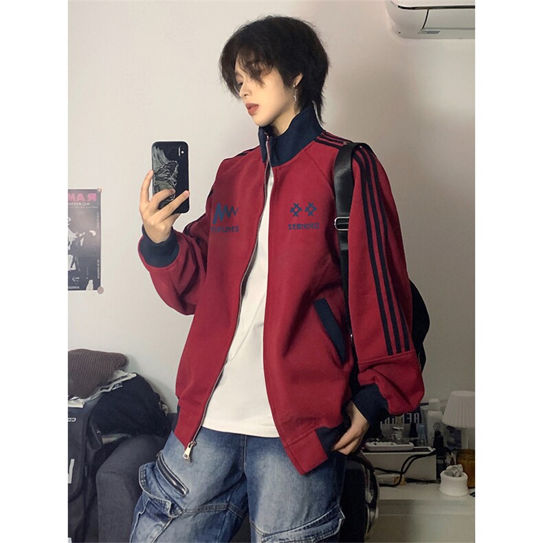 抖音得物美式高街重磅结构设计拼接织带立领印花卫衣外套ACM4204，女装短外套，电商A443