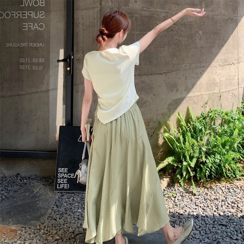 休闲体恤半身裙套装女夏季绝美钉珠短袖小个子两件套2025年夏季,商品下架区,欣美人