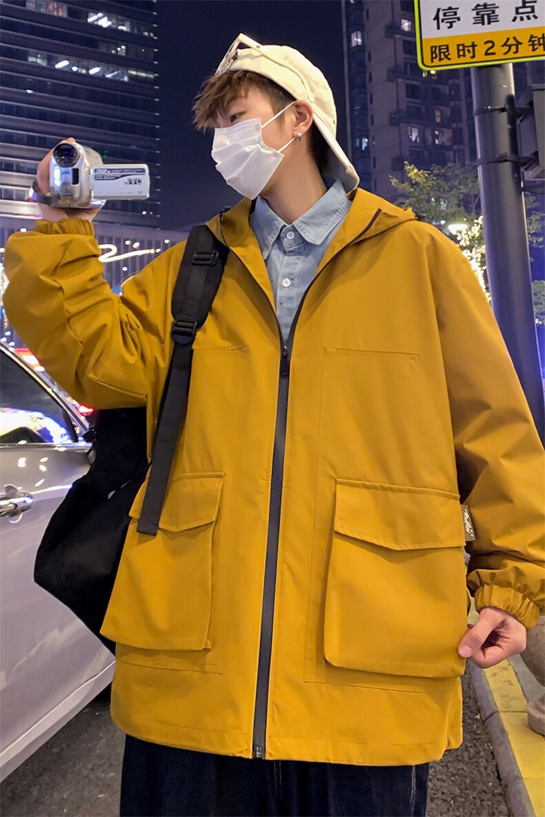 新款连帽冲锋衣夹克男港风纯色潮流休闲外套JK2301-P68,男装夹克,星座717