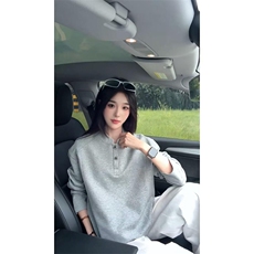 抖音得物品质美式高街重磅曼巴棉拼接cleanfit亨利领卫衣长袖T恤，男装T恤，电商A486-1