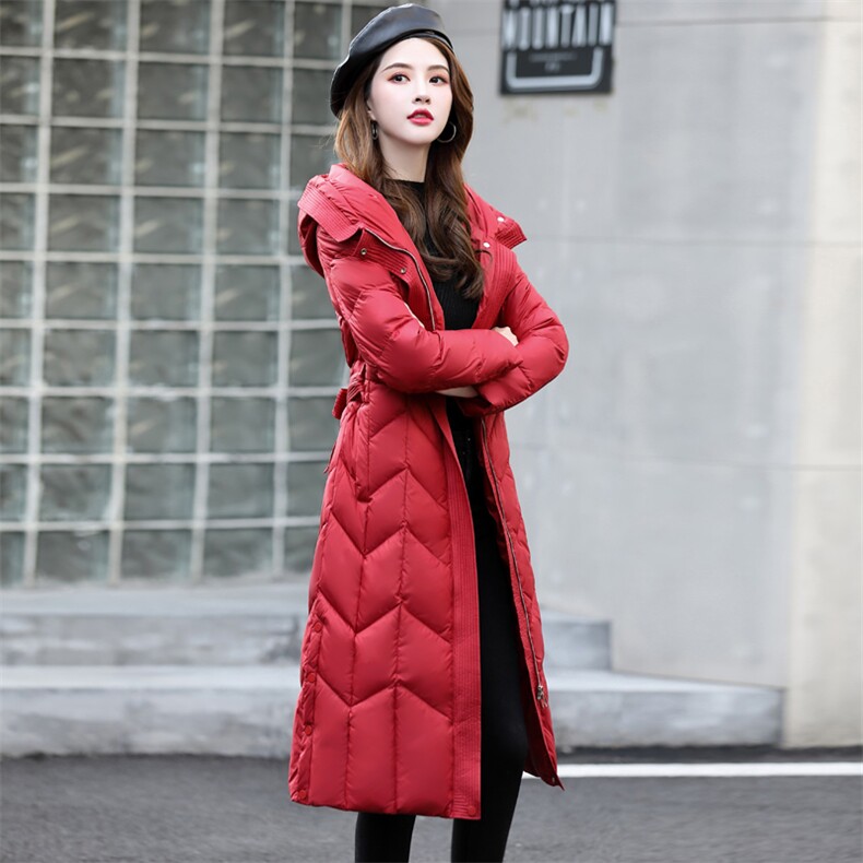 时尚显瘦中长款连帽羽绒服女冬季新款保暖外套,女装羽绒服,阿舍尔精品