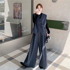 老钱风马甲+黑色打底上衣+阔腿裤三件套2C375-572-P185-K278，女装套装/套裙，2C375