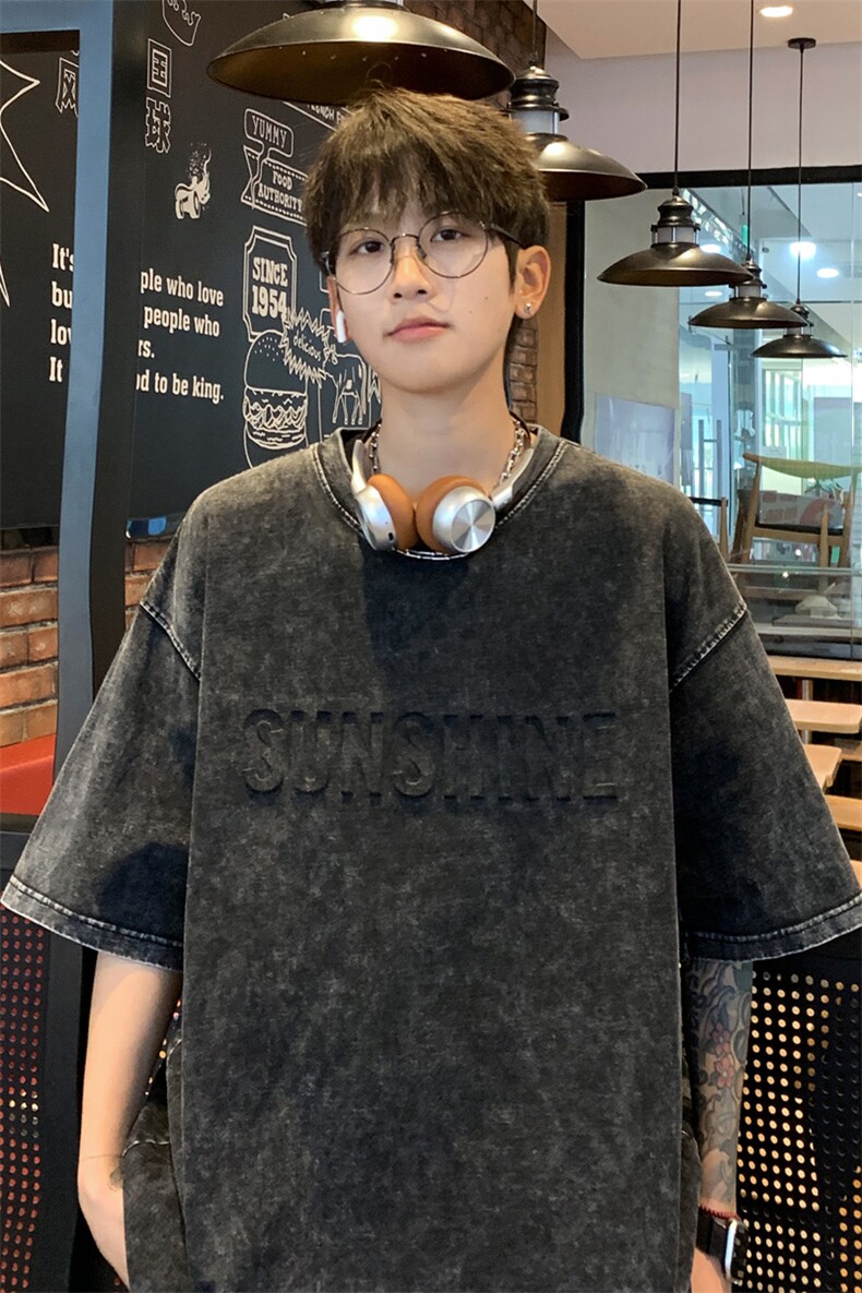 ！2025夏季新款男士钢印纯棉水洗短袖T恤半袖XT141特P35控58,男装T恤,电商B220