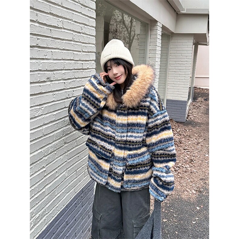 网图有货条纹毛领可拆线连帽棉服外套男女保暖棉衣A1117-P130,男装棉衣,星座1505
