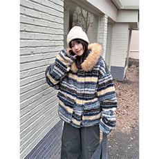 网图有货条纹毛领可拆线连帽棉服外套男女保暖棉衣A1117-P130，男装棉衣，星座1505