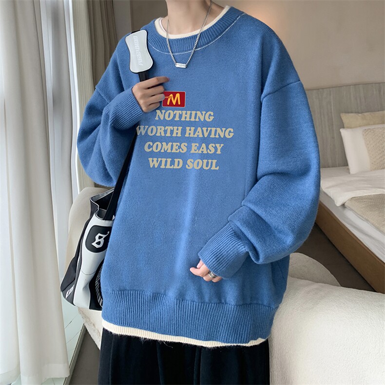 假两件毛衣男大码加绒针织衫男毛线衣M80363-P55 加绒P70图片
