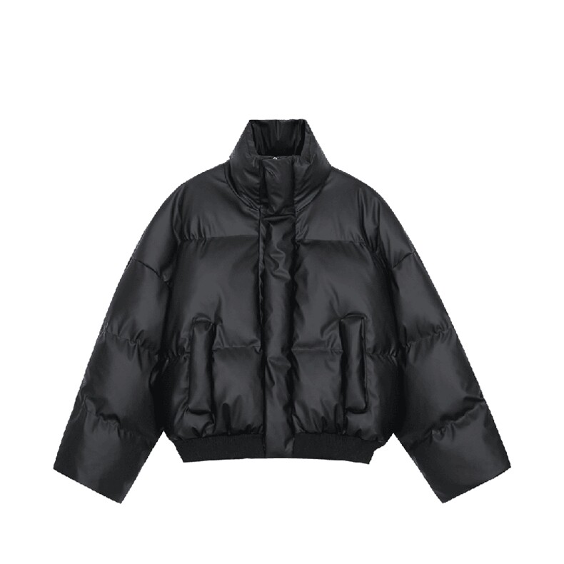 现货5W件冬季三防重磅硬挺boxy短款羽绒立领PU皮棉衣外套加厚棉服,男装棉衣,电商A486