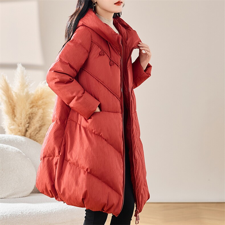 2024年冬季女装新款连帽斗篷型纯色通勤新g标90白鸭绒羽绒服,女装羽绒服,初闻兮