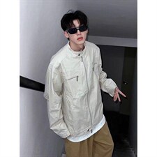 26春装高品质老钱风立领夹克外套男女美式潮牌拉链工装风宽松上衣，男装夹克，电商A486