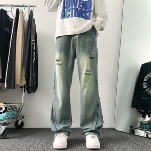 美式高街破洞微喇牛仔裤港风水洗牛仔裤喇叭裤XZ302B-1-K632P55图片
