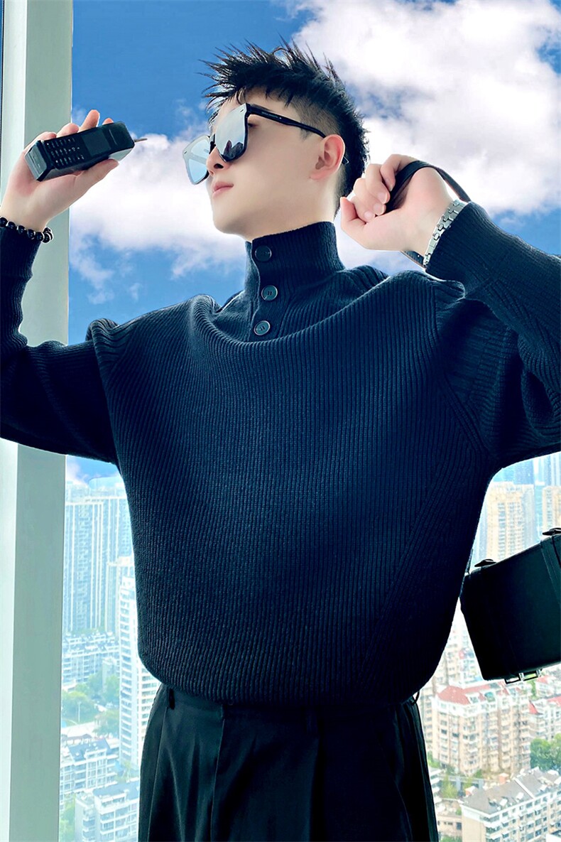 AM206/P88控118冬季社会小伙潮流纽扣百搭纯色打底针织衫男灰首,男装针织衫/毛衣,星座305B-1