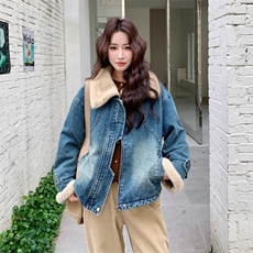 有货设计感加绒加厚牛仔外套2C090-8970-P195-K298，女装短外套，2C090