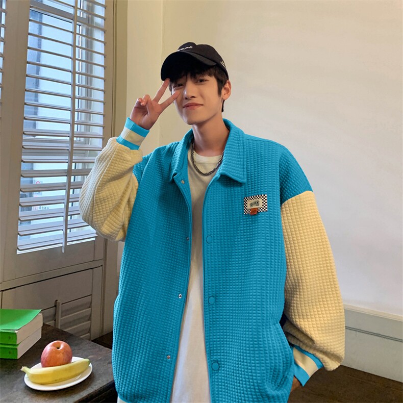 Wt150-P62华夫格拼色开衫外套棒球服,男装夹克,星座1501-1
