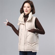 冬装2021新款宽松无袖韩版气质仿羊羔绒拼接夹棉马甲，女装大码女装，奕阳依阁