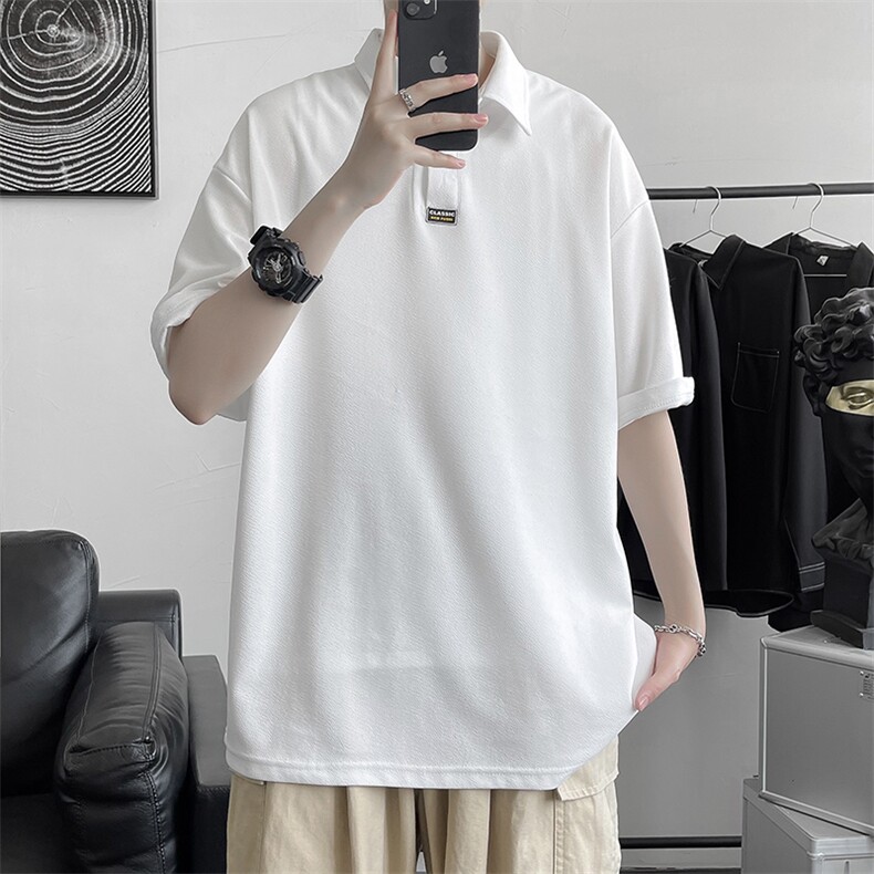冰丝96%涤纶.4%氨纶港风简约polo衫宽松翻领短袖A177/T555-P30,男装T恤,电商A177