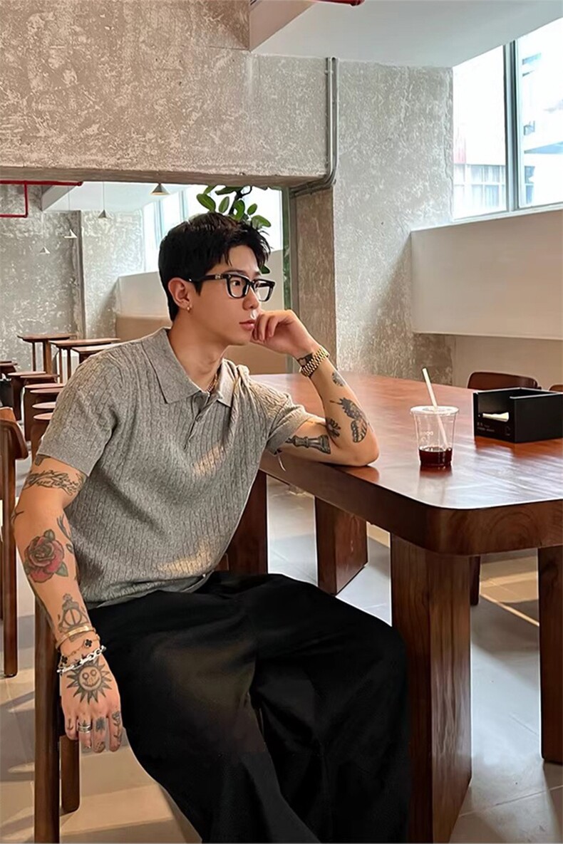 [网图]麻花短袖针织polo衫男夏痞帅弹力T恤翻领X61400-TP48不,男装T恤,电商A102