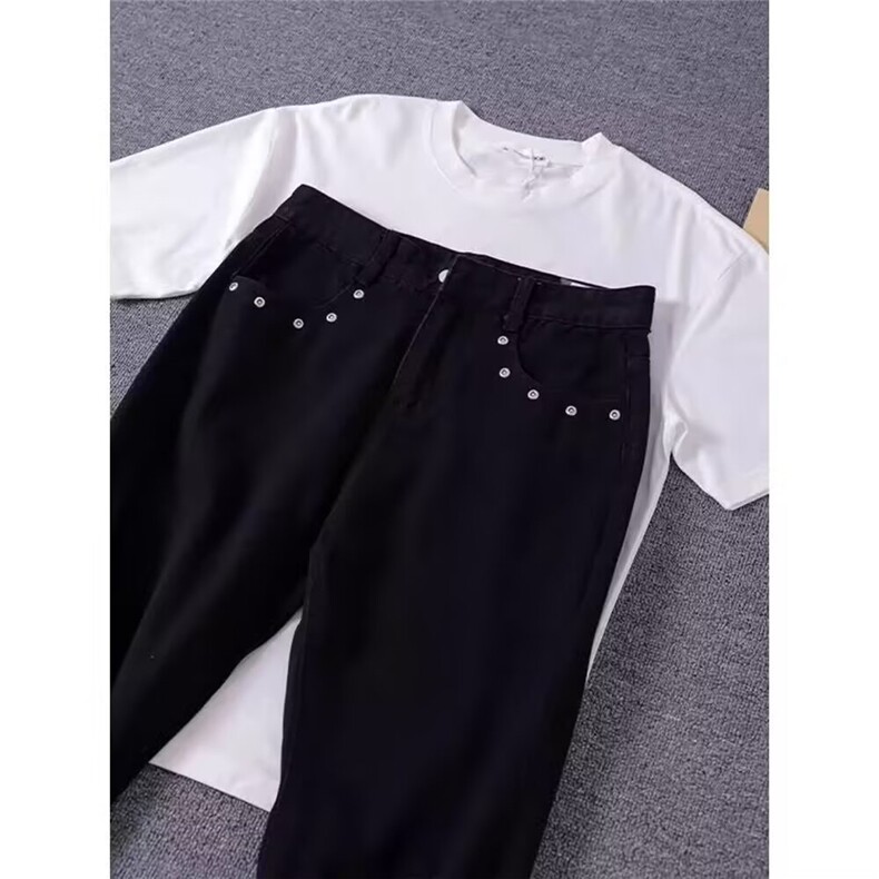 美式黑色微喇牛仔裤女cleanfit毛边铆钉显瘦休闲裤潮L84188-P43,男装牛仔裤,星座1008