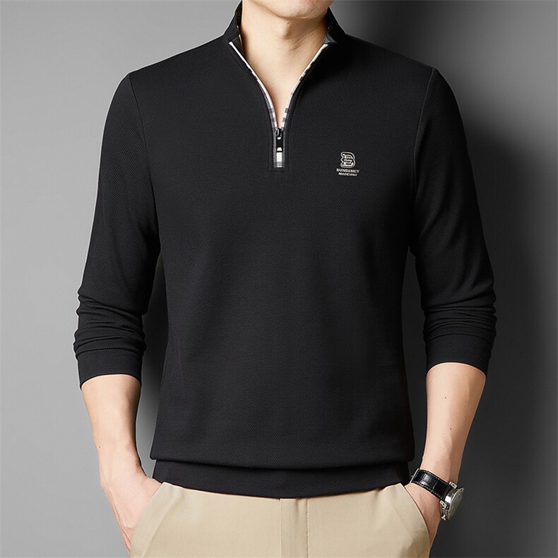 秋冬季男士长袖半拉链棉卫衣休闲商务T恤潮衫纯色打底衫上衣男装，男装T恤，钱塘6003（原4033）