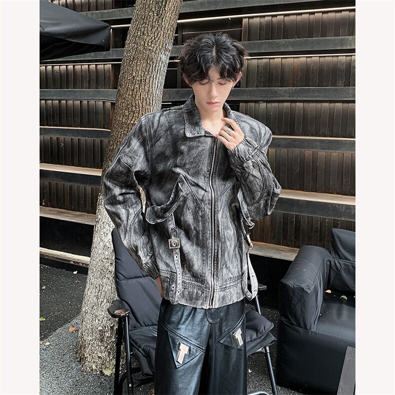 现货！24秋冬晕染重工水洗工装牛仔大口袋垫肩夹克外套JK56-P168,男装夹克,电商B288