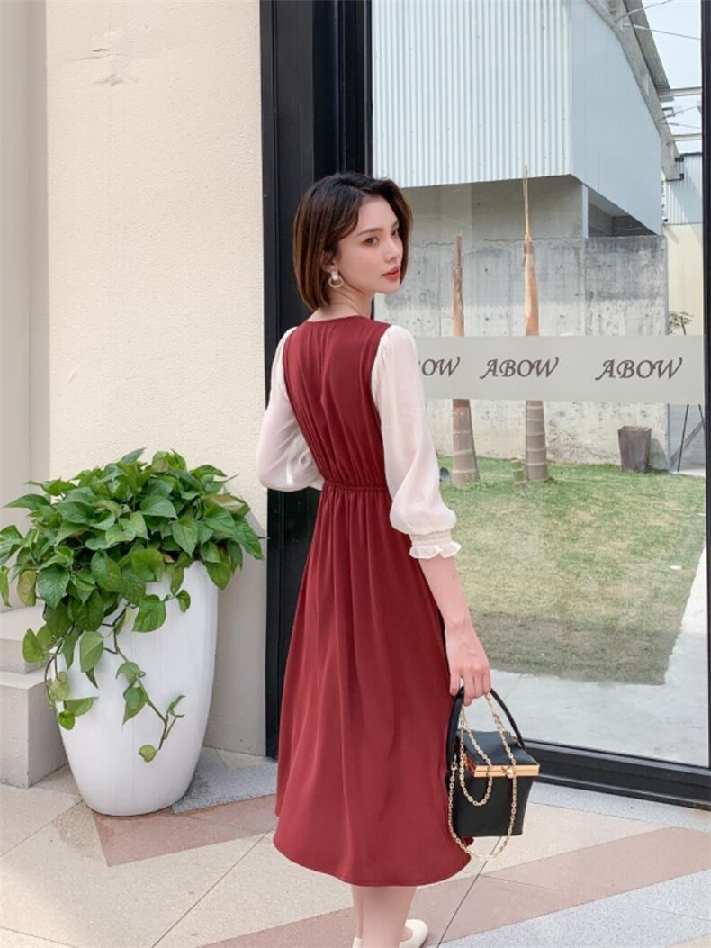 韩版修身显瘦连衣裙有现货，女装连衣裙，千利红