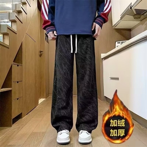 日系复古灯芯绒直筒休闲裤男秋冬季宽松加绒百搭休闲垂感直筒裤图片