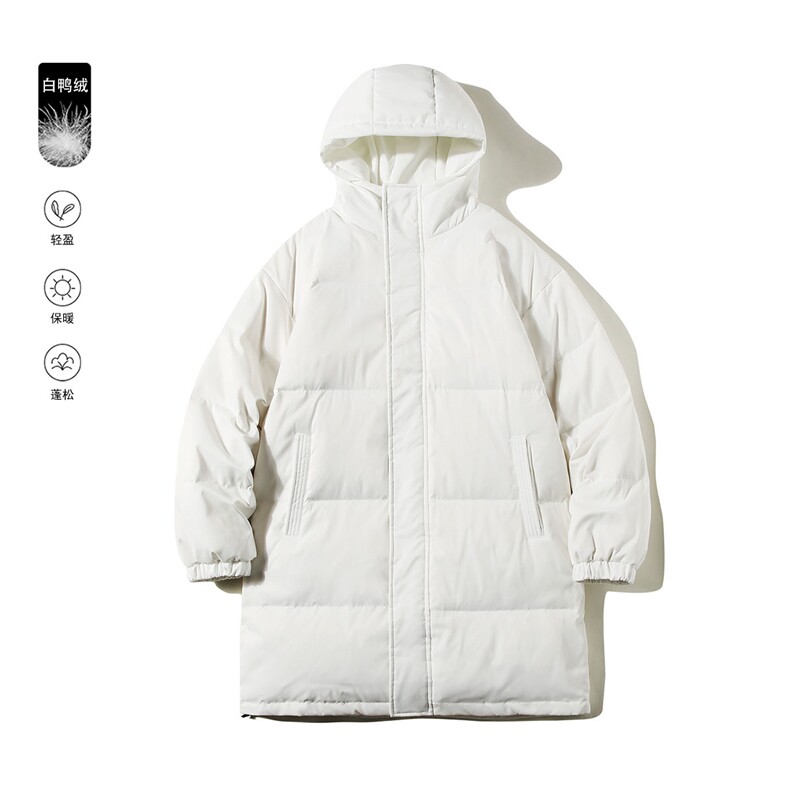 白鸭绒白底冬季基础简约百搭保暖连帽中长款羽绒服YR150P245控298，男装羽绒服，电商A247-1