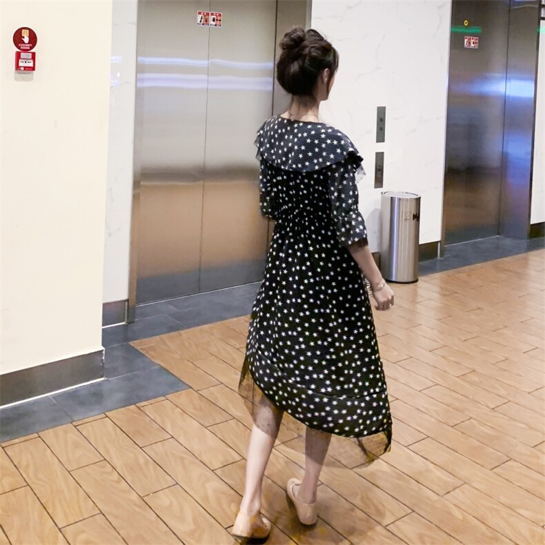 2021年夏季主推波点网纱不规则连衣裙潮流舒适简约,女装连衣裙,卡莱