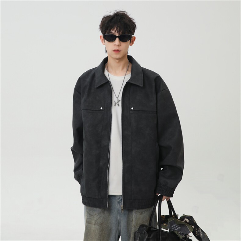 PU皮工装翻领夹克2025秋季痞帅潮流二开外套XZ301b-2-JK2591P75,男装夹克,星座301B-2（原A443-1）