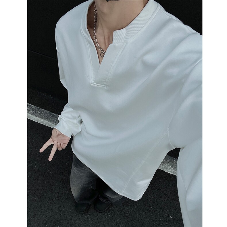 主推慵懒风亨利领长袖V领中性卫衣外套打底衫男H1007特P33,男装T恤,电商A341