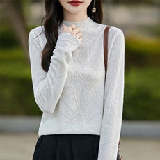 半高领毛衣女薄款秋冬季2024新款套头加绒加厚宽松百搭，女装针织衫/毛衣，暖娇绒包芯纱店