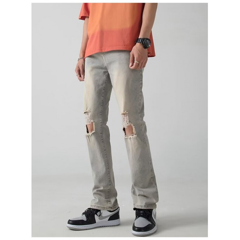 美式复古牛仔裤男秋季休闲裤子潮牌男生美式高街长裤百搭直筒裤潮，男装牛仔裤，星座1013