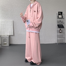 麂皮绒连帽卫衣运动套装男校园风运动服两件套学生班服TZ115-P128，男装休闲套装，电商D206-1