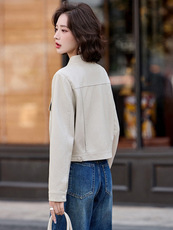 2026春装新款时髦风尚短款皮衣外套，女装皮衣，魅丽静蓝