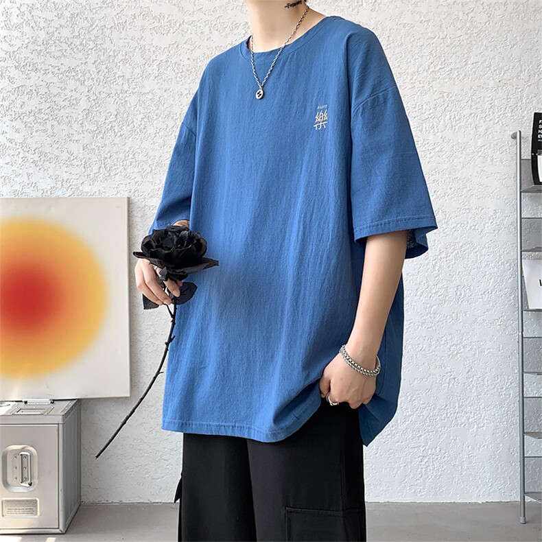 夏季棉麻圆领短袖T恤宽松大码亚麻潮ins半袖刺绣短teeTX07P20,男装T恤,星座417-3