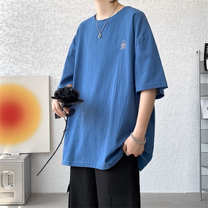 夏季棉麻圆领短袖T恤宽松大码亚麻潮ins半袖刺绣短tee TX07 P20图片