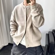YM128日系复古纯色立领针织开衫男新款宽松休闲慵懒风高领毛衣，男装针织衫/毛衣，星座308A-1（原309B-1）