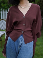 韵味廓形连身蝙蝠袖开衫毛衣～，女装针织衫/毛衣，GN