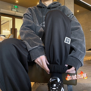 加绒加厚休闲运动卫裤男美式针织束脚裤715-6-BX16P55（控78）