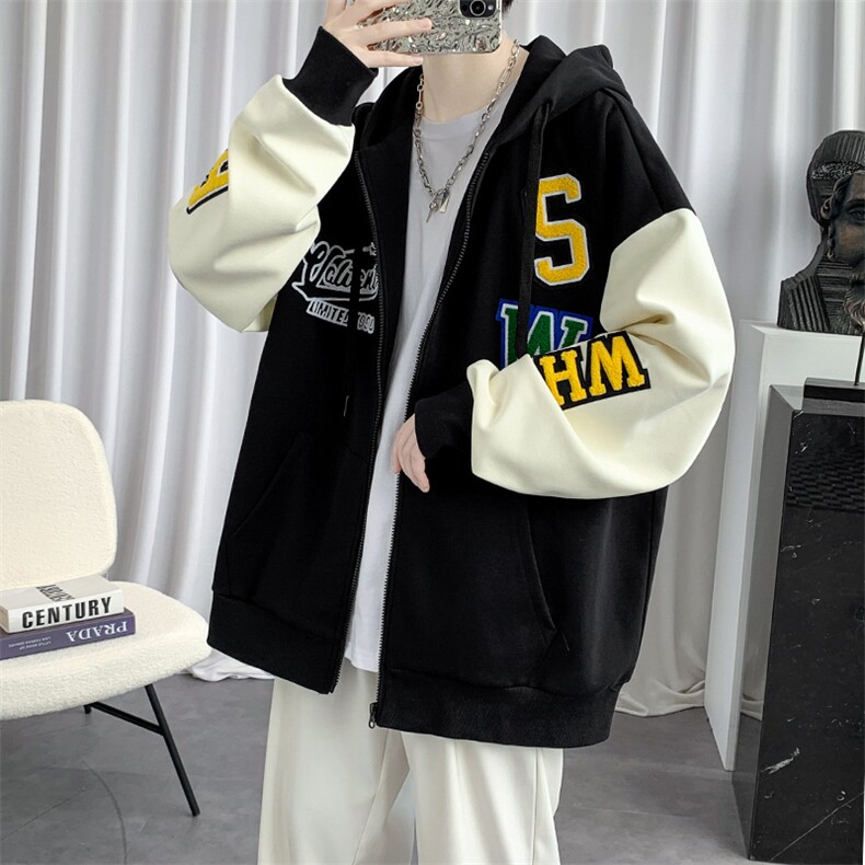 2023秋装新品男士青少年开衫夹克毛巾绣连帽棒球服外套7309-P110,男装夹克,电商A441-1