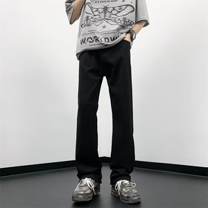 街头拉链牛仔裤男宽松直筒阔腿裤潮牌高街坠感拖地长裤 N6076图片